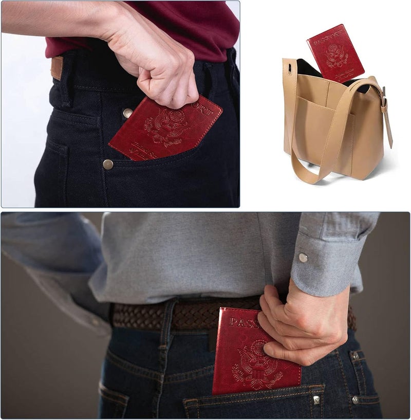 KAOBAN Passport Holder Cover Wallet Case RFID Blocking Leather Card Slot Travel Accessories Documents Organizer Protector for Women Men, Wine Red - Image 5